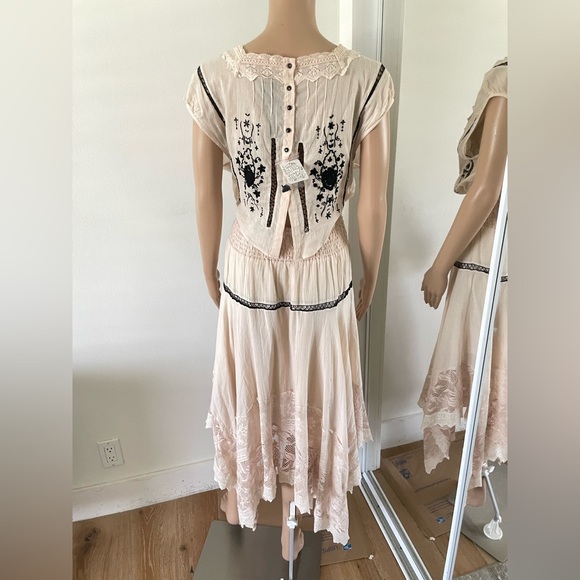 Free People Romantics Delphine Dress Tiered Asymmetrical Fairy Lace Embroidered - Picture 4 of 12